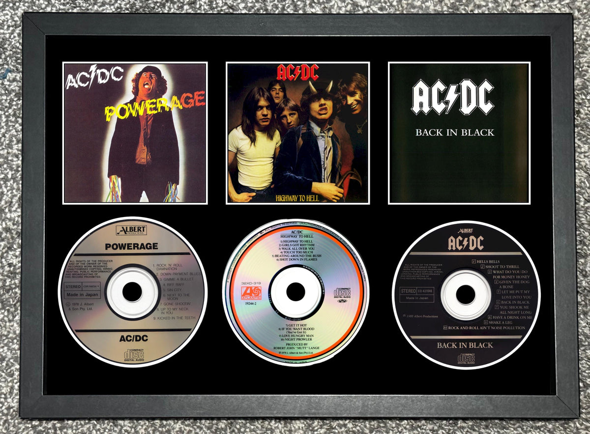 AC/DC | Powerage | Highway To Hell | Back In Black | Triple Retro Mounted CD Wall Display | Frame Not Included |