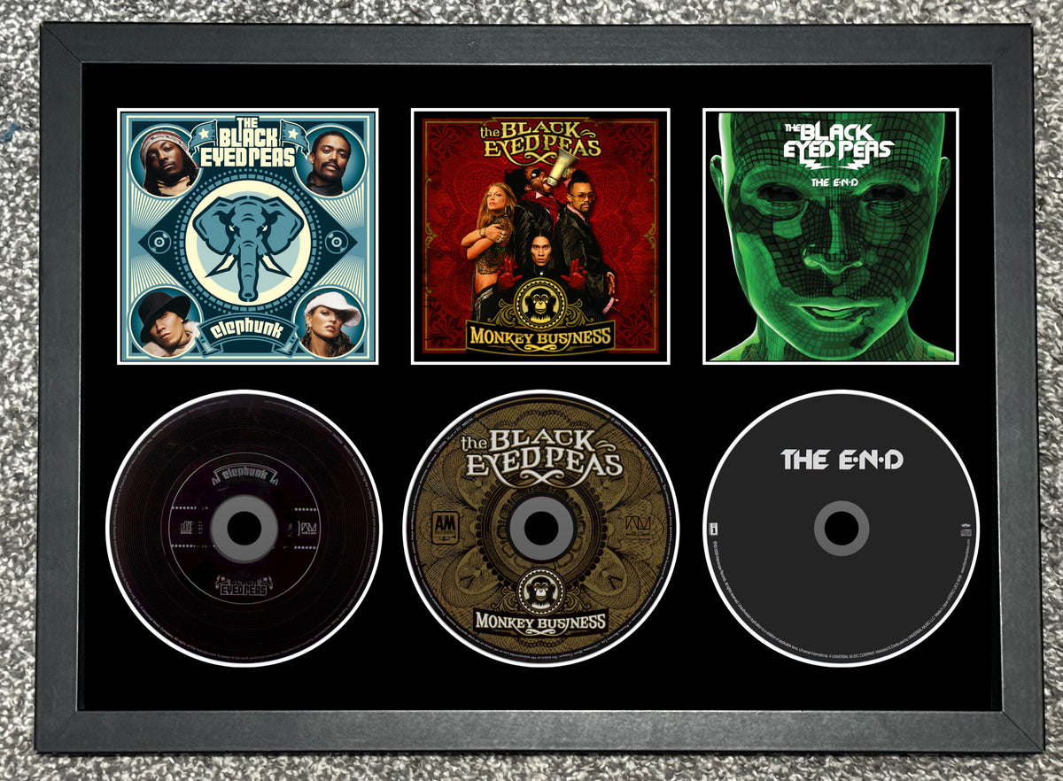 Black Eyed Peas | Elephunk | Monkey Business | The End | Retro Triple Mounted CD Wall Display | Frame Not Included |