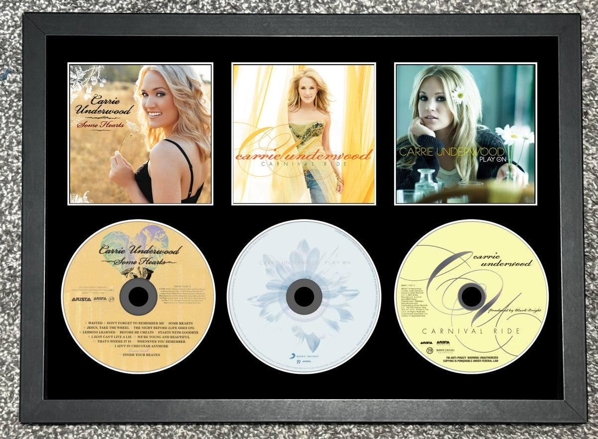 Carrie Underwood | Some Hearts | Carnival Ride | Play On | Triple Retro Mounted CD Wall Display | Frame Not Included |