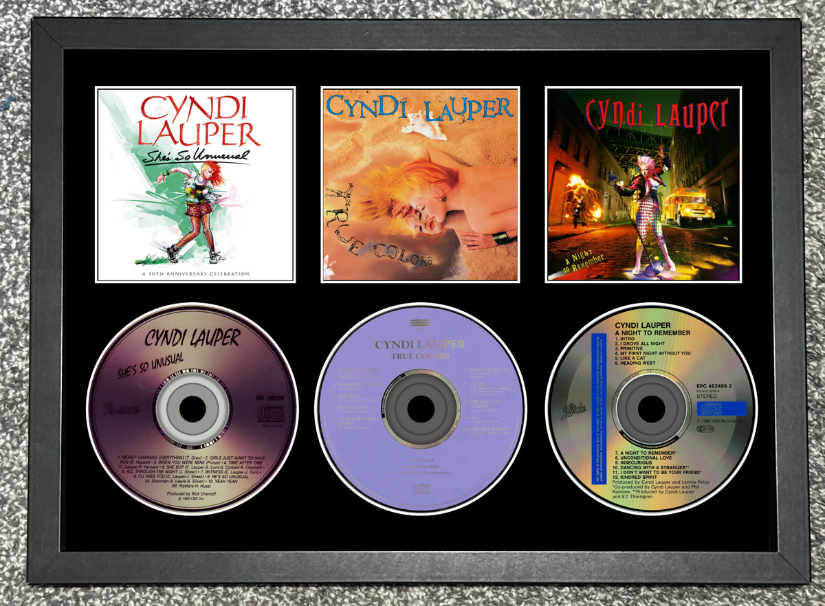 Cyndi Lauper | She's So Unusual | True Colors | A Night To Remember | Retro Triple CD Wall Display | Frame Not Included |