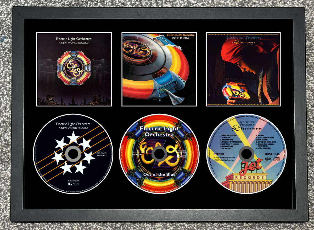 ELO | A New World Record | Out Of The Blue | Discovery | Triple Retro Mounted CD Wall Display | Frame Not Included |