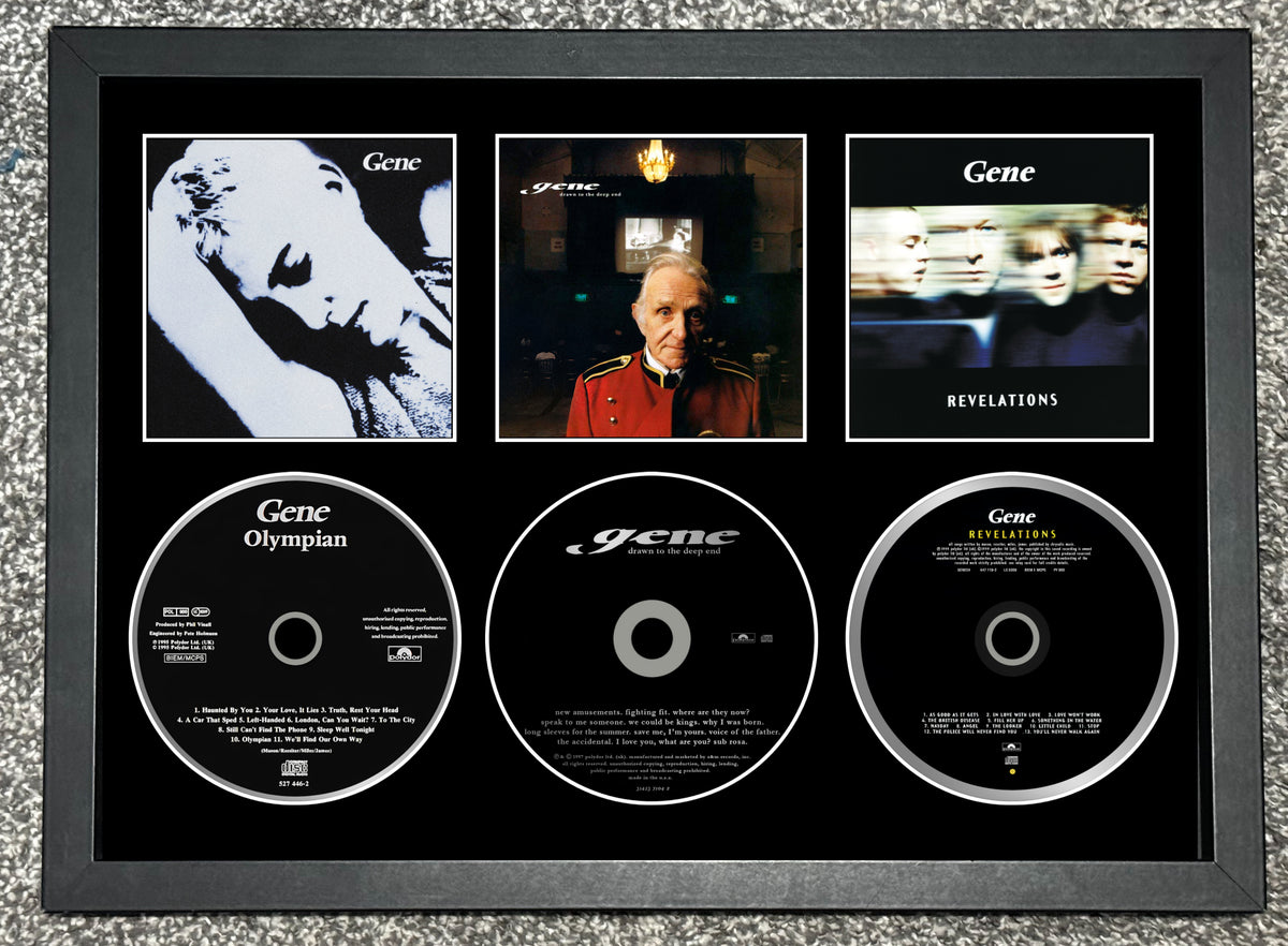 Gene | Olympian | Drawn To The Deep End | Revelations | Triple Retro Mounted CD Wall Display | Frame Not Included |