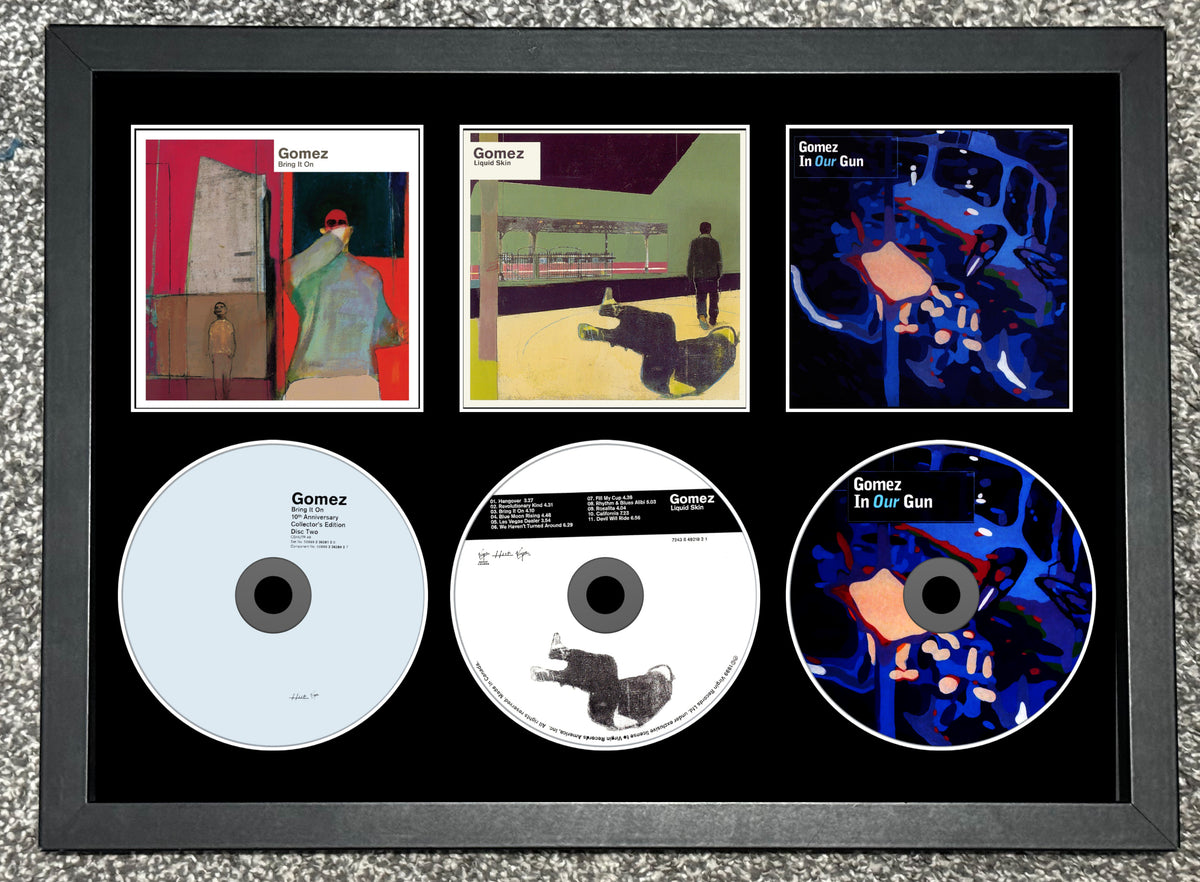 Gomez | Bring It On | Liquid Skin | In Our Gun | Triple Retro Mounted CD Wall Display | Frame Not Included |