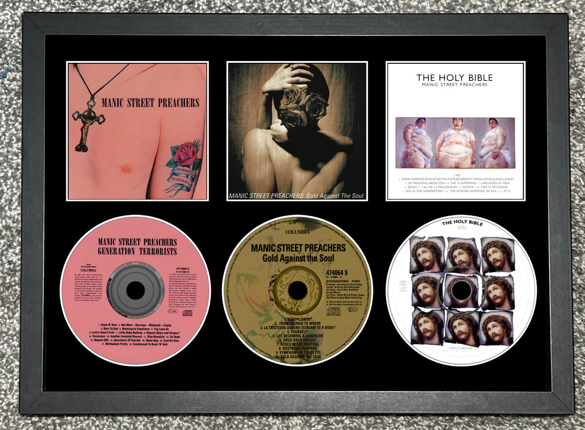 Manic Street Preachers | Generation Terror.. | Gold Against The.. | Holy Bible | Retro Triple Mounted CD Wall Display | Frame Not Included |