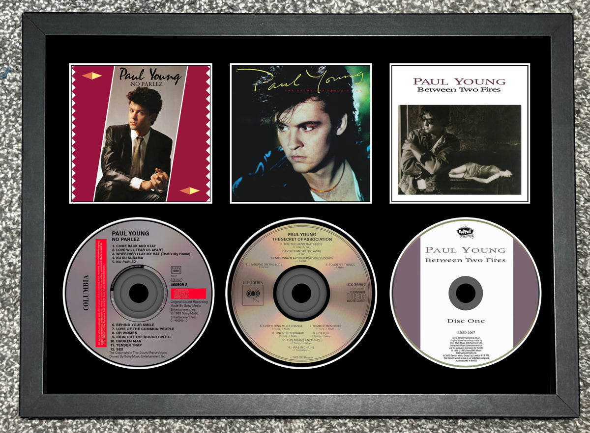 Paul Young | No Parlez | The Secret of Association | Between To Fires | Retro Triple Mounted CD Wall Display | Frame Not Included |