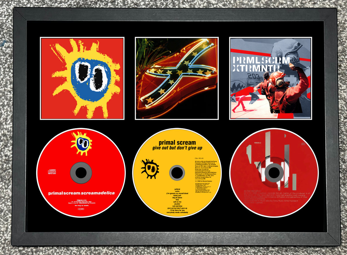 Primal Scream | Screamadelica | Give Out But Don't Give Up | XTRMNTR | Retro Triple CD Wall Display | Frame Not Included |