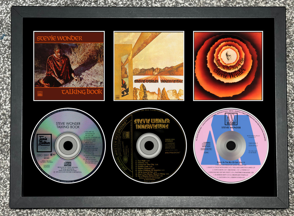 Stevie Wonder | Talking Book | Innervisions | Songs In The Key Of Life | Retro Triple CD Wall Display | Frame Not Included |