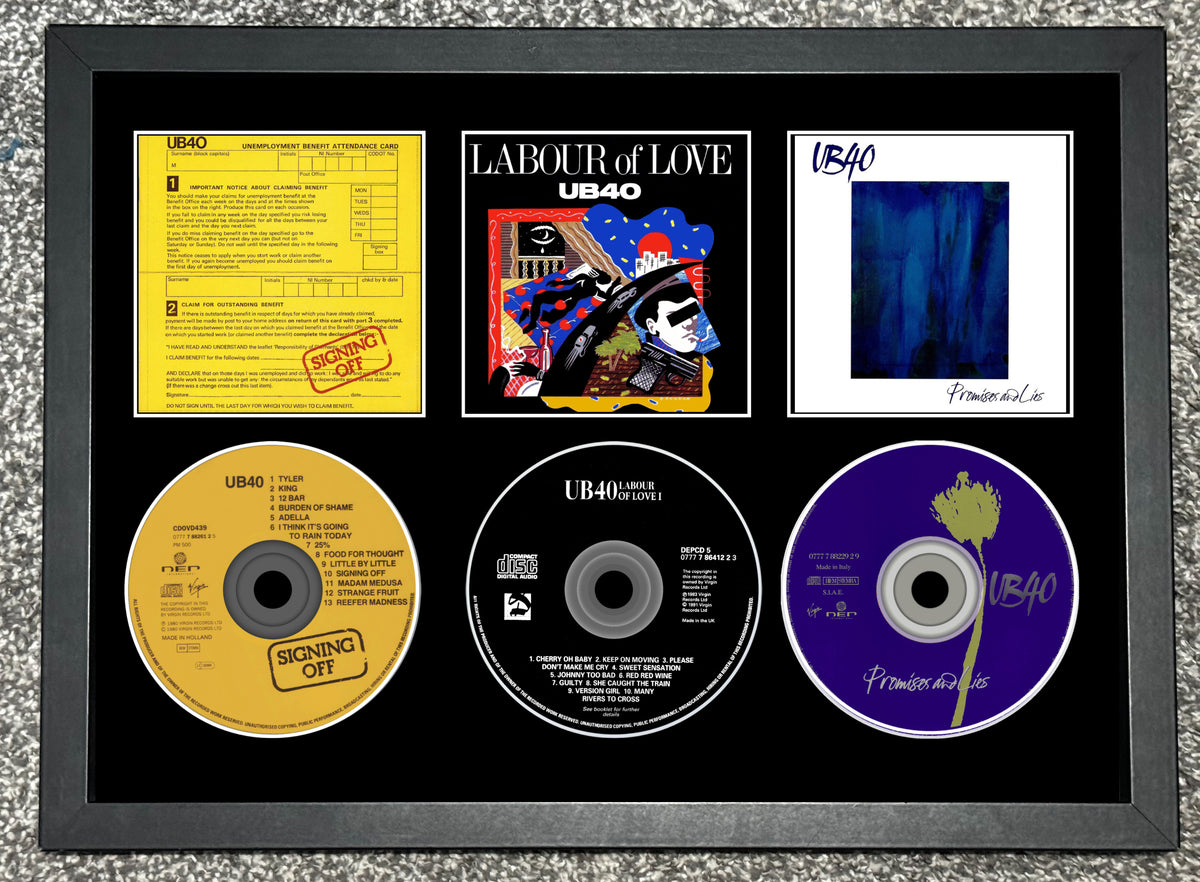 UB40 | Signing Off | Labour Of Love | Promises & Lies | Triple Retro Mounted CD Wall Display | Frame Not Included |