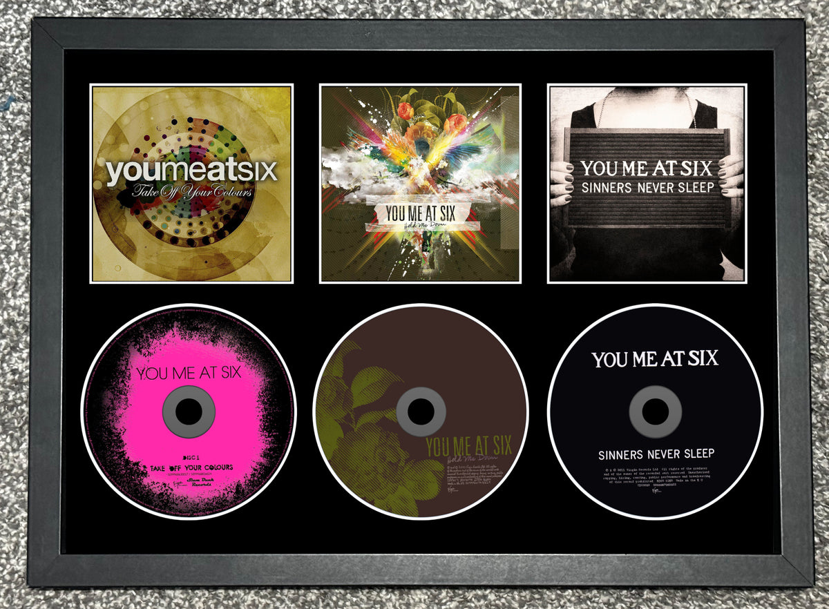 You Me At Six | Take Off Your Colours | Hold Me Down | Sinners Never Sleep | Retro Triple Mounted CD Wall Display | Frame Not Included |