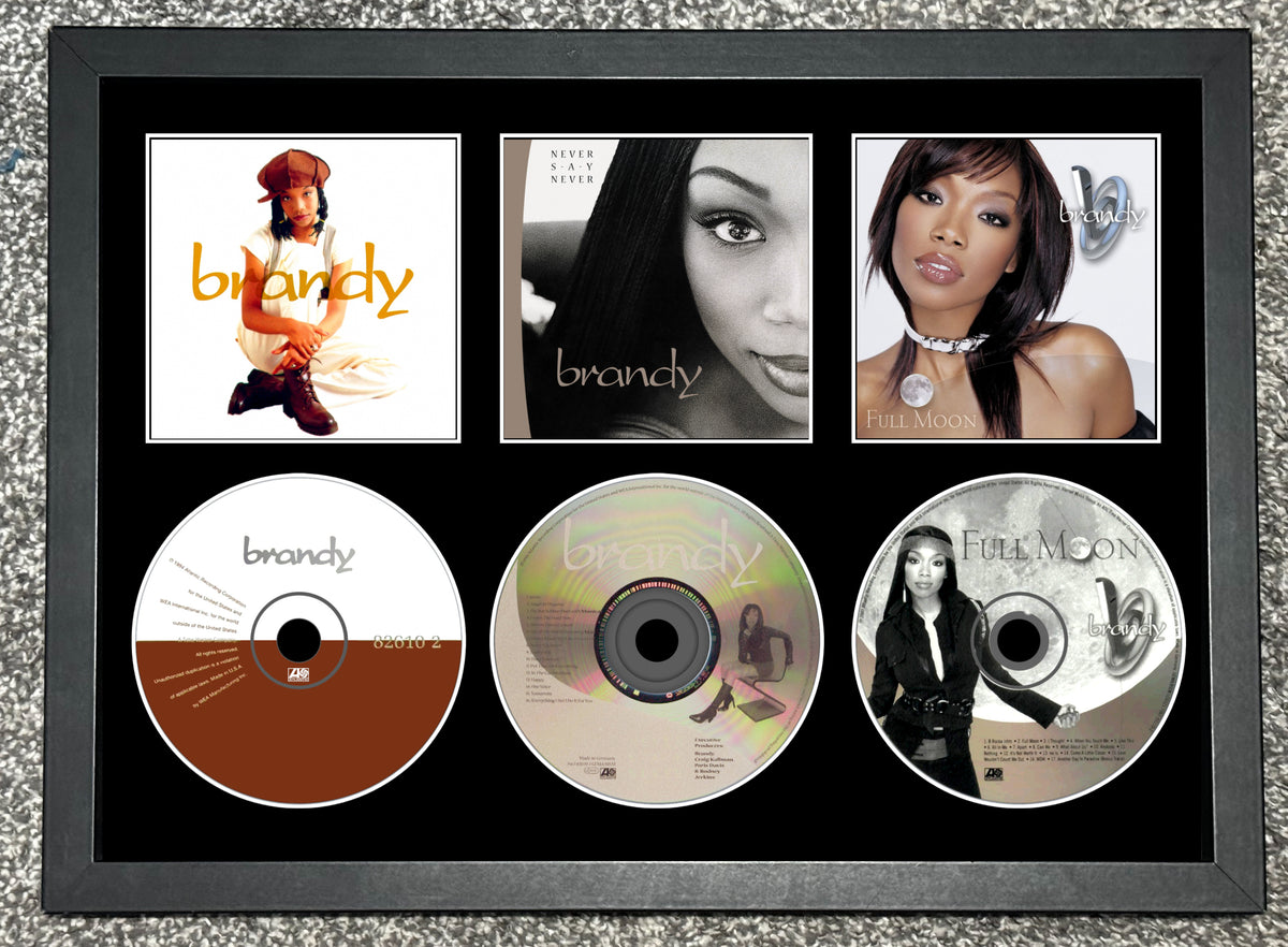 Brandy | Brandy | Never Say Never | Full Moon | Triple Retro Mounted CD Wall Display | Frame Not Included |