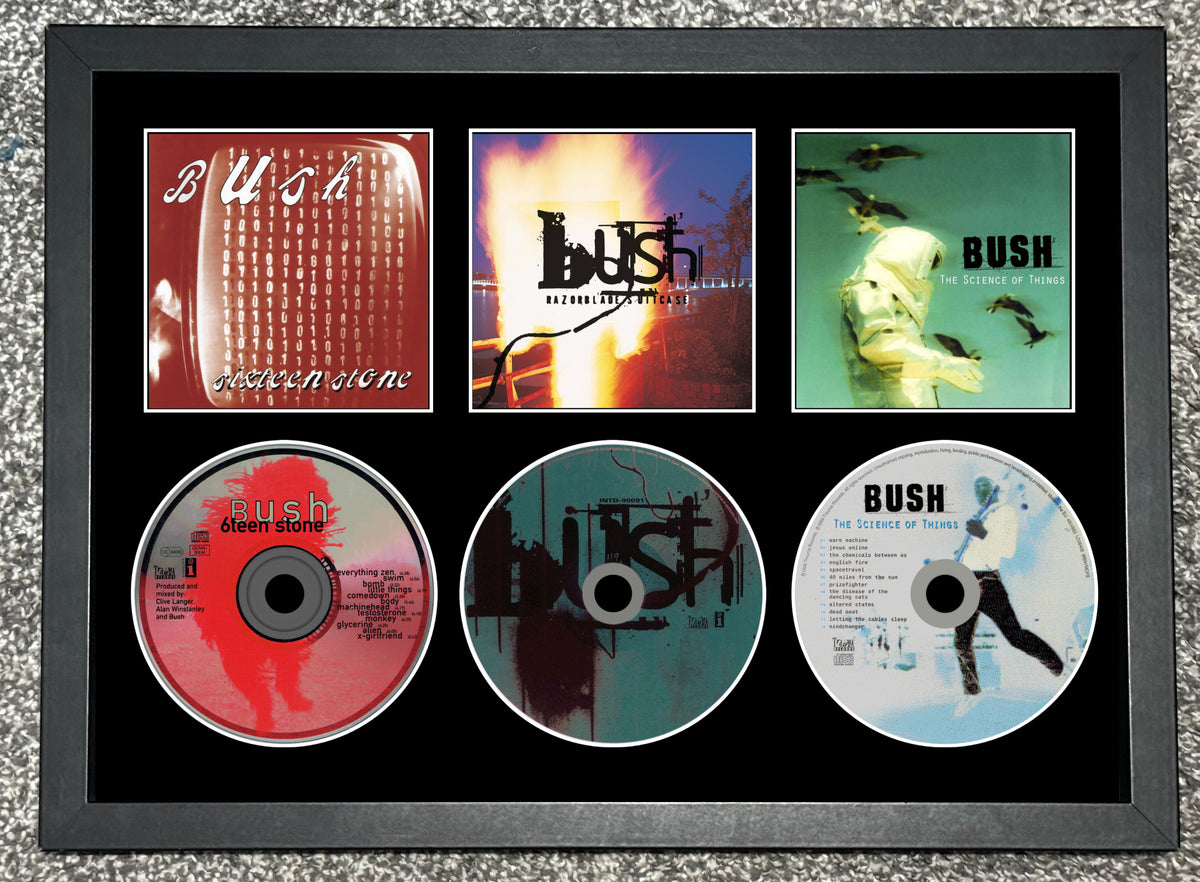 Bush l Sixteen Stone | Razorblade Suitcase | The Science Of Things | Retro Triple CD Wall Display | Frame Not Included |
