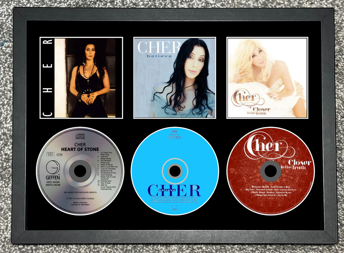 Cher | Heart of Stone | Believe | Closer To Truth | Retro Triple CD Wall Display | Frame Not Included |