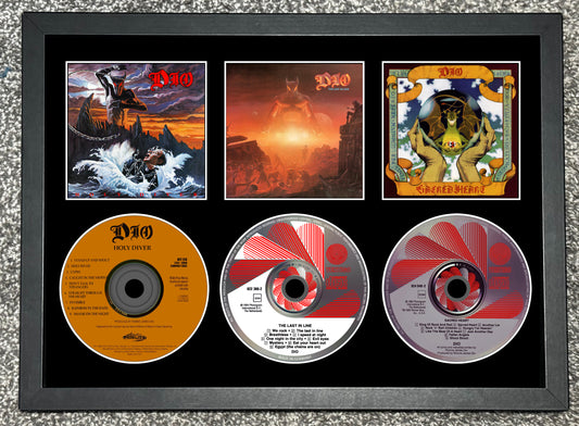 Dio | Holy Diver | The Last In Line | Sacred Heart | Triple Retro Mounted CD Wall Display | Frame Not Included |