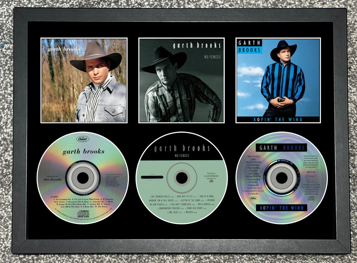 Garth Brooks | Garth Brooks | No Fences | Ropin' The Wind | Retro Triple CD Wall Display | Frame Not Included |