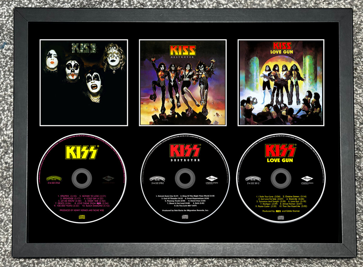 Kiss | Kiss | Destroyer | Love Gun | Retro Triple CD Wall Display | Frame Not Included |