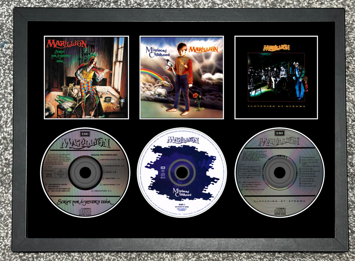 Marillion | Script for a Jester's Tear | Misplaced Childhood | Clutching at... | Triple Retro Mounted CD Wall Display | Frame Not Included |