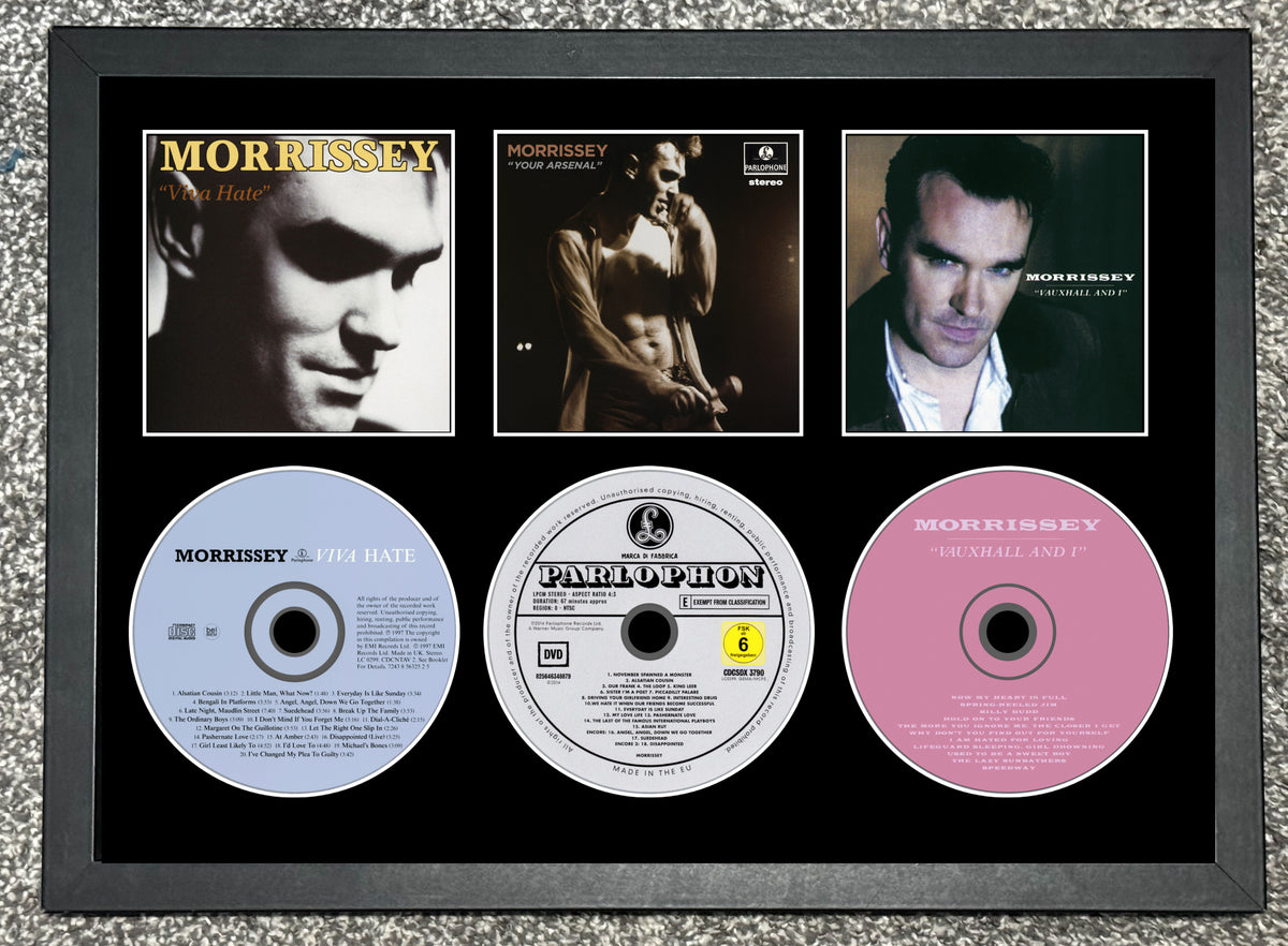Morrissey | Viva Hate | Your Arsenal | Vauxhall & I | Triple Retro Mounted CD Wall Display | Frame Not Included |