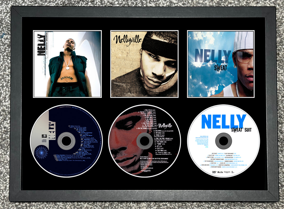 Nelly | Country Grammar | Nellyville | Sweat | Retro Triple CD Wall Display | Frame Not Included |