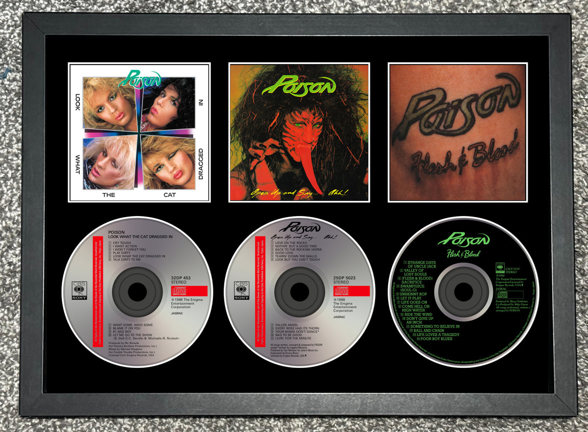 Poison | Look What The Cat Dragged In | Open Up & Say Ahh! | Flesh and Blood | Retro Triple CD Wall Display | Frame Not Included |