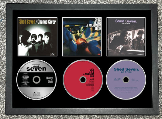Shed Seven | Change Giver | A Maximum High | Let It Ride | Triple Retro Mounted CD Wall Display | Frame Not Included |