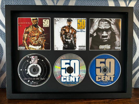 50 Cent | Get Rich or Die Tryin' | The Massacre | Curtis | Triple Retro Mounted CD Wall Display | Frame Not Included |